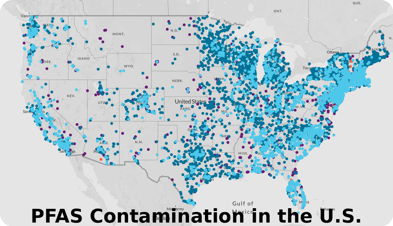 Map showing PFAS contamination across U.S. drinking water systems — a growing reason homeowners are looking to reduce PFAS in drinking water